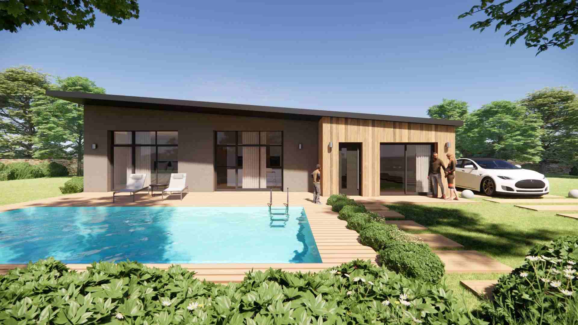 Maison Toit Plat et Piscine